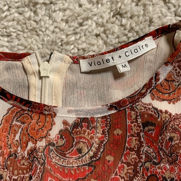 EUC- Violet + Claire- Brick/Orange- Paisley TankTop Blouse- Sz Med- Zip Up Back - Picture 4 of 4